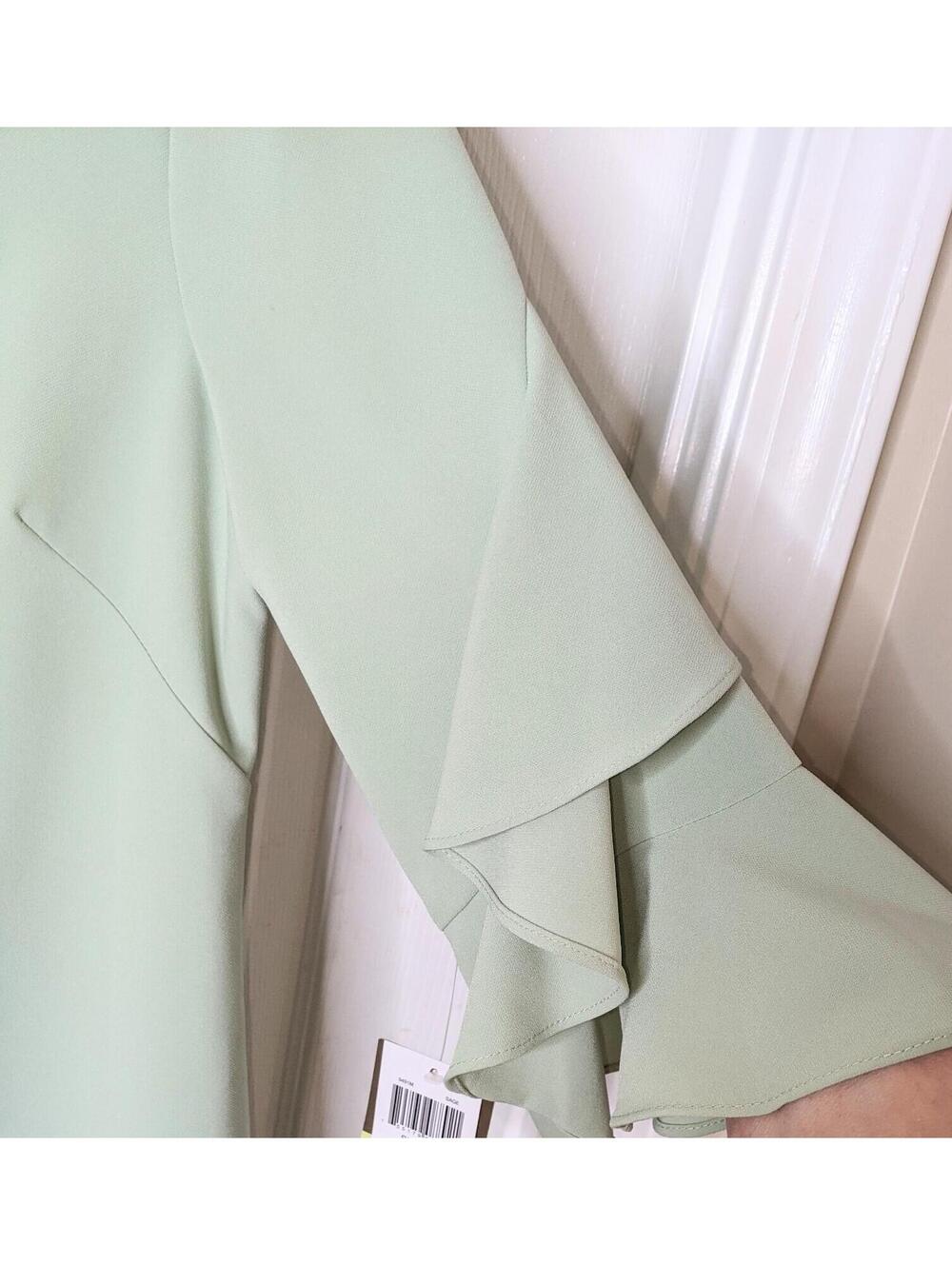 Taylor "Jan" Pastel Sage Green Ruffled 3/4 Sleeve Shift Dress Size 4 NWT 9491M - Picture 3 of 8